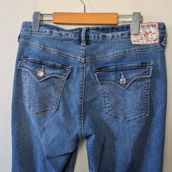 TRUE RELIGION Joey Mid Rise Flare Women Jeans Size 31 Blue Color Y2K Style 2000 - Picture 8 of 16